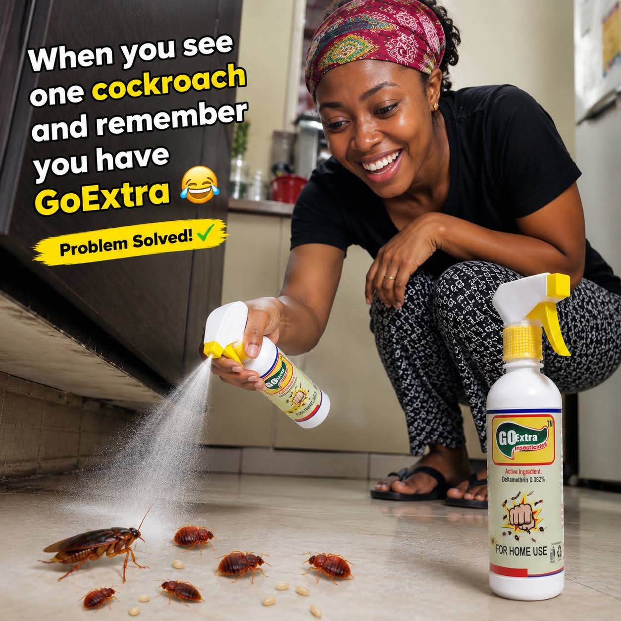 GoExtra spray used on cockroaches in a kitchen