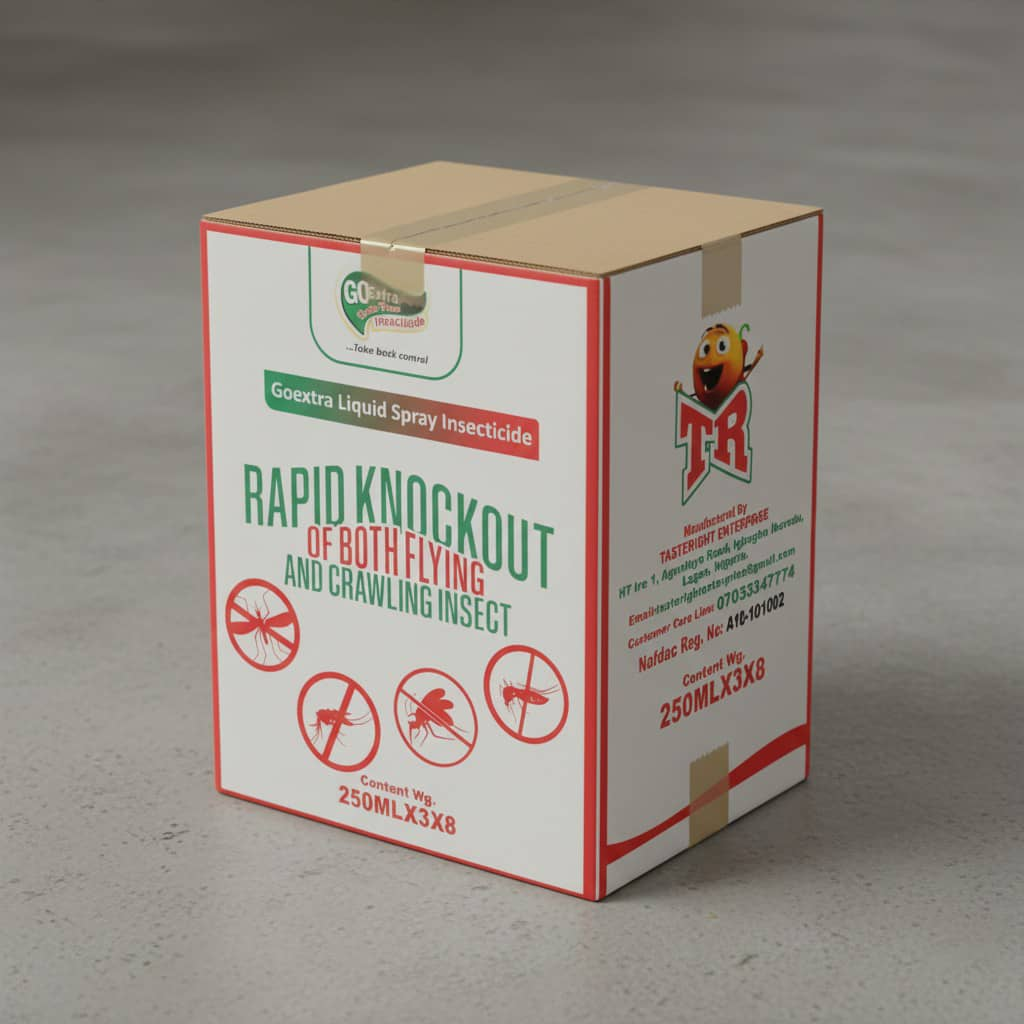 GoExtra 250ml liquid spray insecticide carton, 250ml x 3 x 8